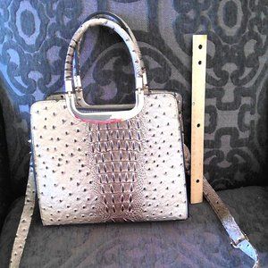 NWOT Lux Sand and Umber Faux Ostrich Bag